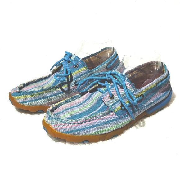 NEW Women’s‎ Twisted X Boots Fabric Driving Moccasins Shoes Turquoise Lace Up  9 - Picture 4 of 7